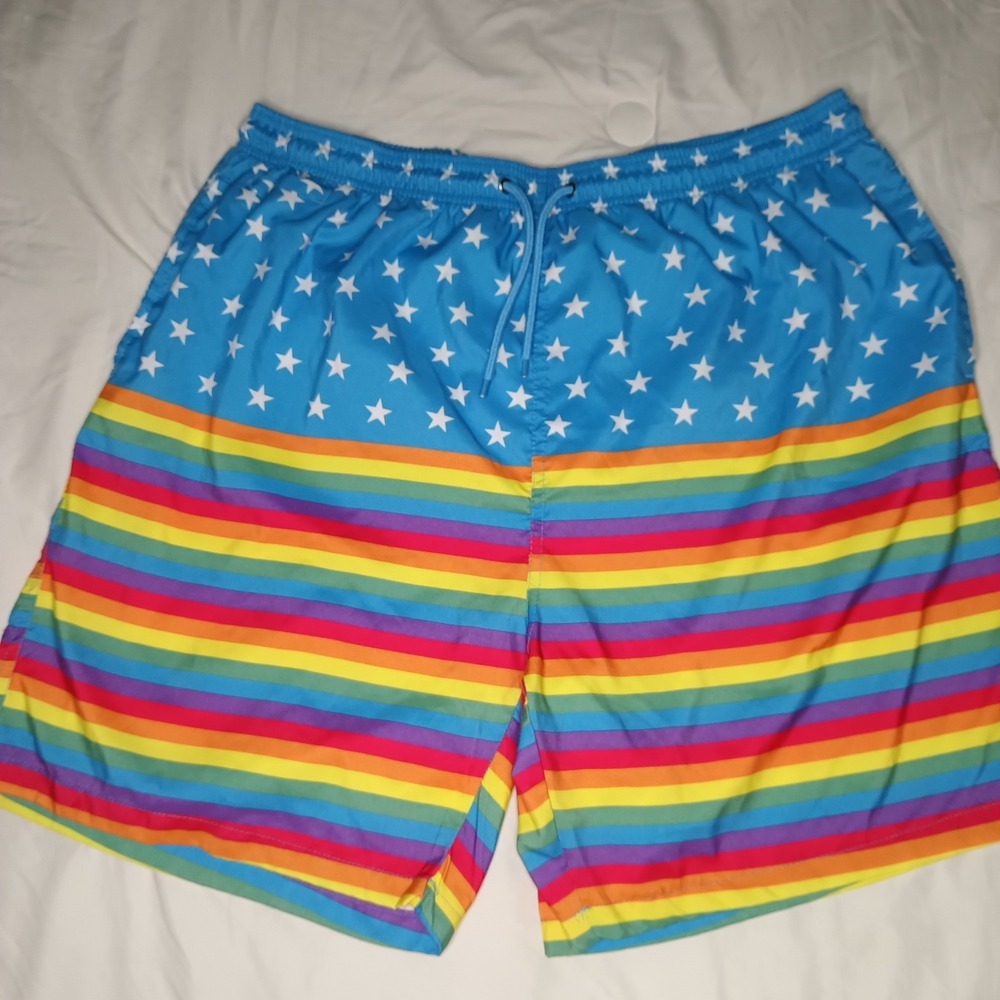 Free Planet Swim Trunks. Men's 3xl. Stars And‎ Rainbow Stripes.